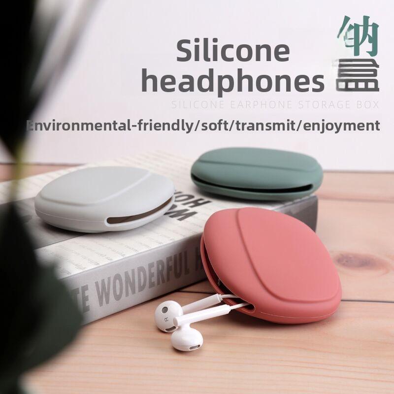 Silicone Earphone Storage Box Portable Cable Organizer for Headphones and Wires Modern Minimalist Design 1L Capacity Green, Gray, Pink Options