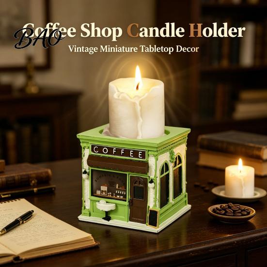 Resin Candle Holder Retro Bookstore Holder, Coffee House Stand, or Book Decorative Stand Lovers Gift, Tabletop Ornament for Home Table Mantel