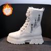 Women Winter Shoes Ankle Boots Leather Warm Plush Snow Boots Female Shoes Woman Chunky Platform Booties White Black