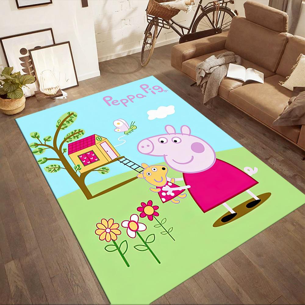 Peppa Pig Garden Adventure Square rugs are a great choice for living rooms, bedrooms, home décor, and as gifts.