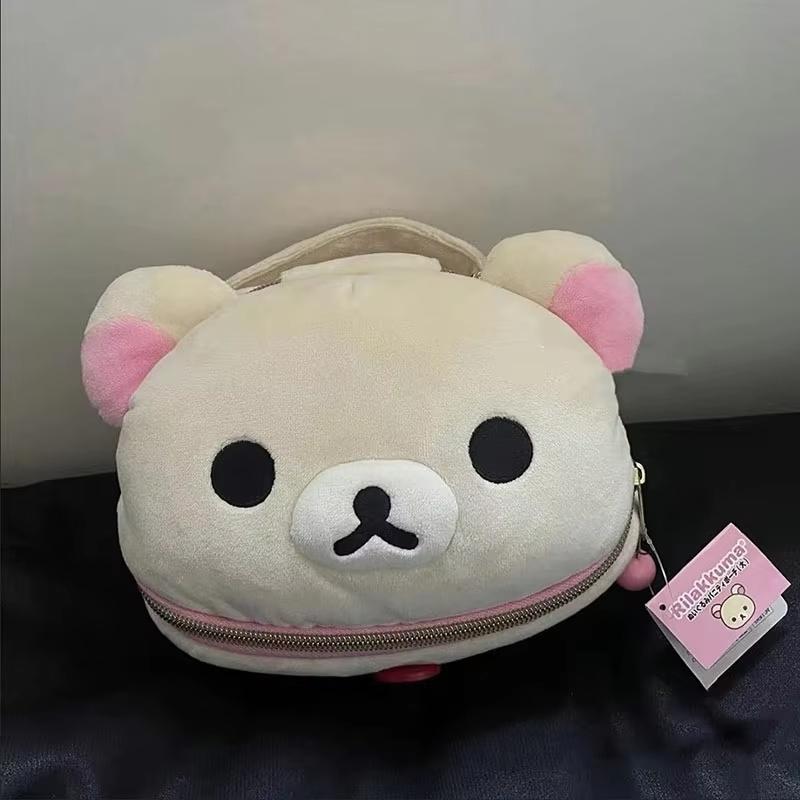 Кавайная Милая Сумка-косметичка Rilakkuma Плюшевая Овальная Трехмерная Сумка для Макияжа Портативная Сумка для Хранения Мультяшные Игрушки Подарок Девочке на День Рождения