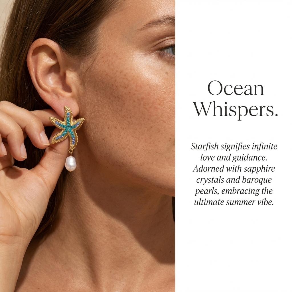 Mermaidcore Festival Drop Earrings for Women Blue Starfish Baroque Imitation Pearl Drop Dangle Coastal Earrings Summer Jewelry