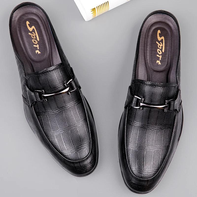 Genuine Leather Mules Shoes Men Half Shoes For Man Luxury Brand Slippers Men‘s’ Loafers Casual Shoes Breathable Male Footwear