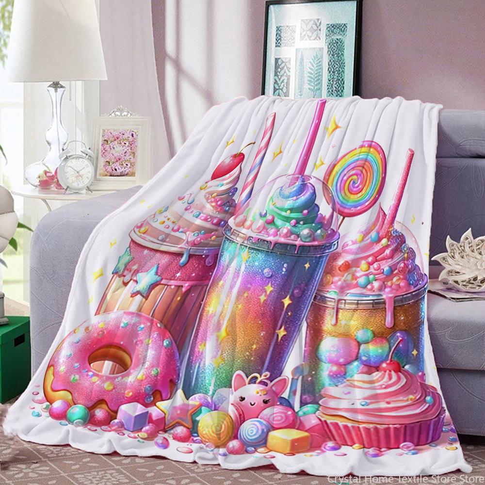 Flannel Throw Blanket Whimsical Ice Cream & Sweets Fantasy,suitable for sofas,beds,offices,travel,camping chairs,warm blanket