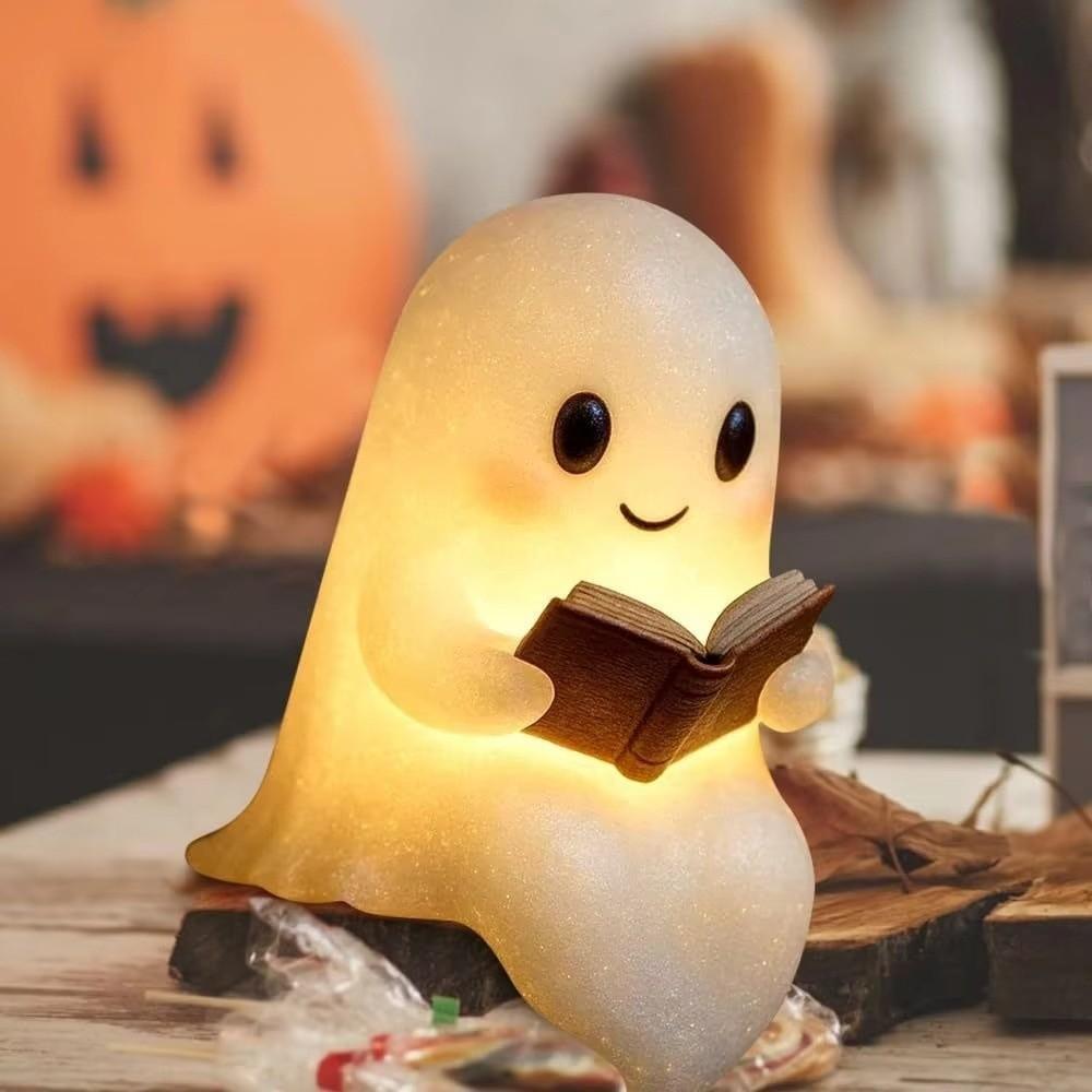 3D Halloween Ghost Reading Book Lamp Ghost Statue Ghost Reading Night Lights Gifts LED Night Lamp