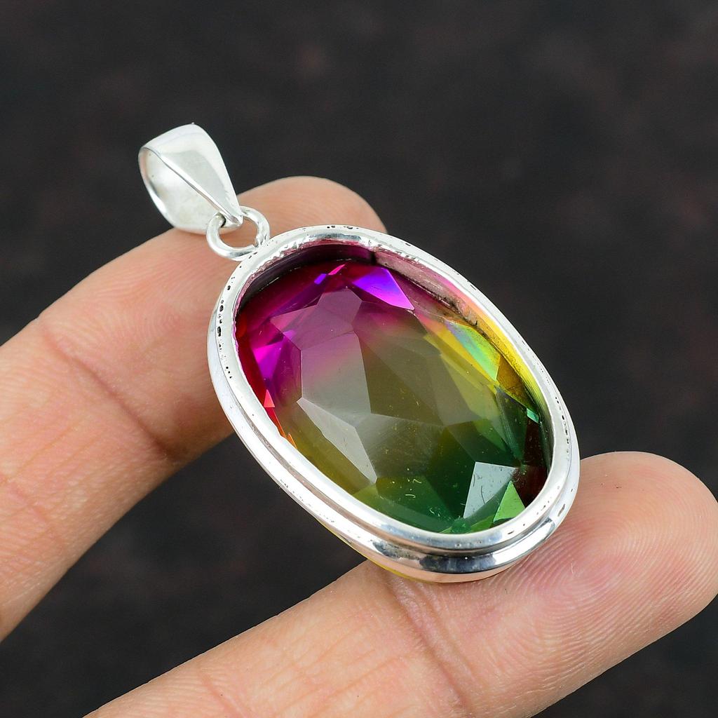 Ограненный мульти-турмалиновый кулон Ювелирные изделия ручной работы из драгоценных камней Подвеска из стерлингового серебра 925 пробы Достойный кулон Ювелирные изделия из мульти-турмалина Свадебные подарки