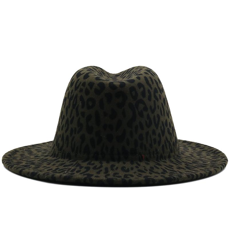Армейский зеленый леопардовый принт с широкими полями и красной подошвой Федора Женская шерстяная фетровая шляпа Женская и мужская вечерние шляпы Трилби Джаз Церковная лоскутная панамская кепка