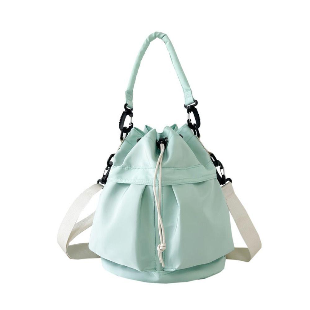 Korean Style Drawstring Fitness Bag Solid Color Bucket Bag Swimming Nylon Crossbody Bag Women