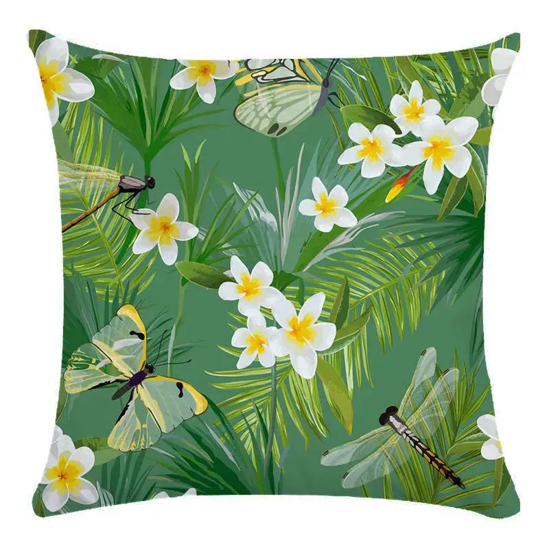 Green Leaf Flower Pillowcase Parrot Pattern Interior Home Pillow Suite Bedroom Sofa Bed Chair