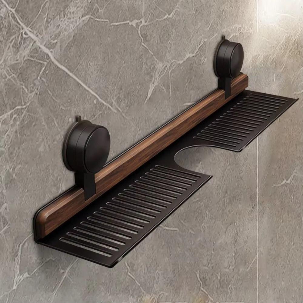No Drill Suction Cup Bathroom Shelf Walnut Finish Over Faucet Sink Rack Heavy Duty Storage Rack  RV
