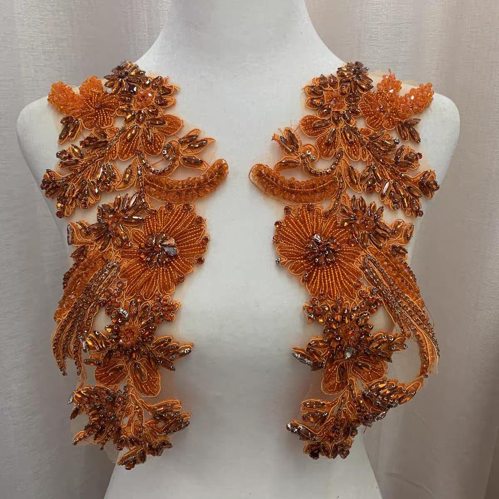 Crystal Embroidered Patch Sequin Floral Applique Rhinestone Beaded Fabric Corset Bodice
