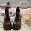 Женские ботинки на платформе с высоким каблуком, модные, с боковой молнией, короткие ботинки, британский стиль, круглый носок, ПУ кожа, резиновая подошва, женская обувь