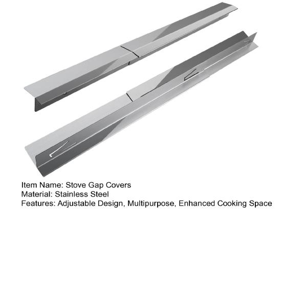 2 шт., нержавеющая сталь, заглушки для зазоров в плите, термостойкая защита для плиты, регулируемая длина, заполнитель зазоров в плите для кухонной духовки, комплект для отделки столешницы
