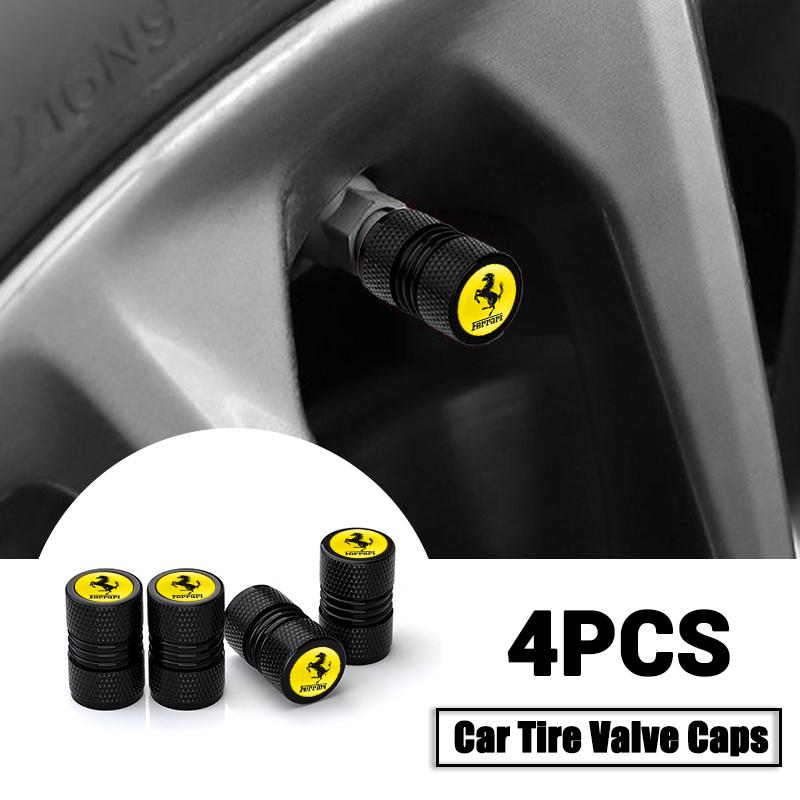 4PCS Aluminum Alloy Car Wheel Tire Valve Caps Tyre Stem Protect Cover for Ferrari Roma 488 Portofino SF90 458 488 599 612 FF F12 MQ3