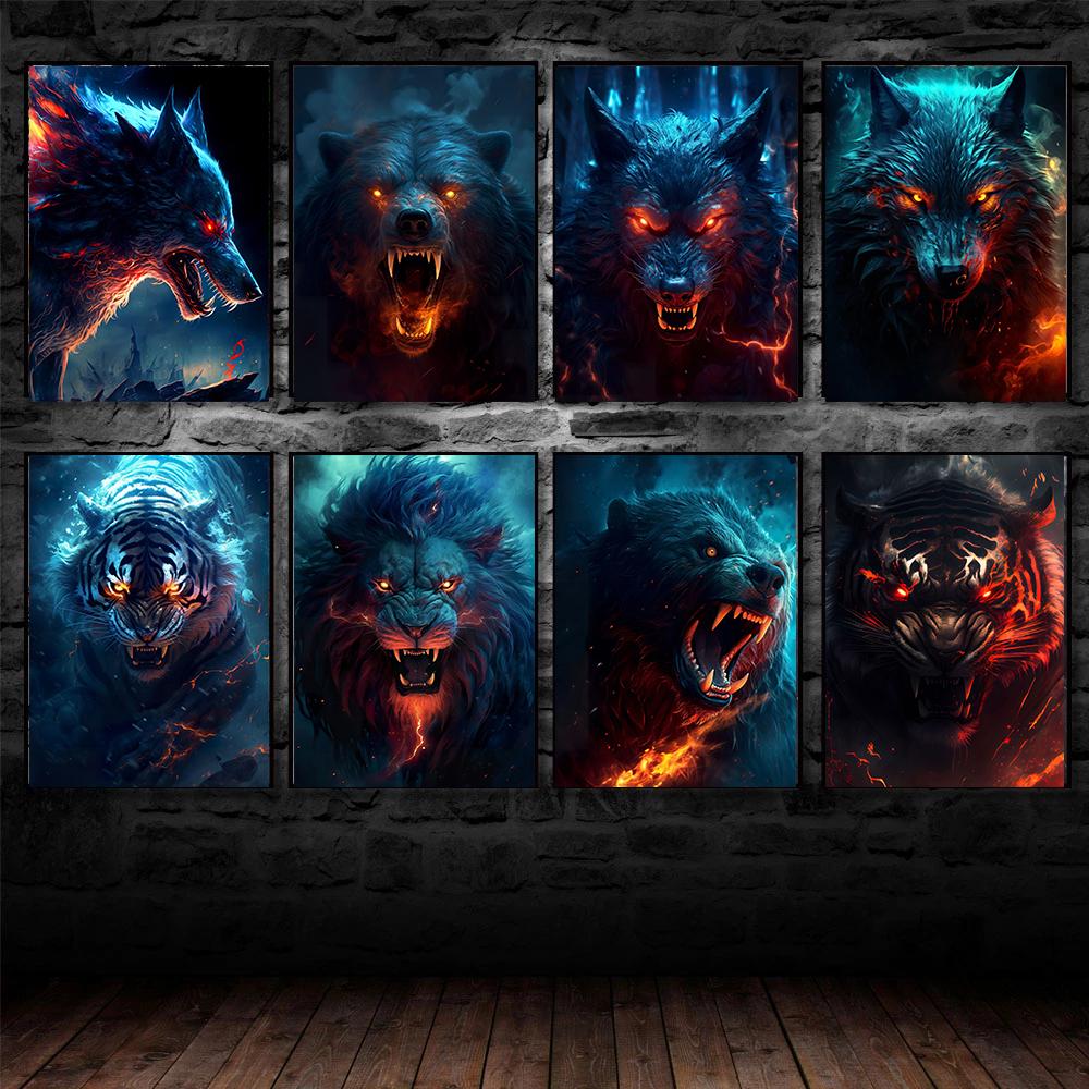 Dark Fantasy Magic Wild Animal Prints Poster Canvas Painting Hd Modern Wall Art Pictures For Living Room Bedroom Home Decoration