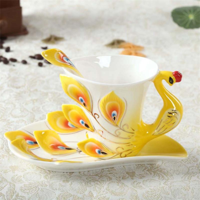 200 мл костяной фарфор 3D цветная эмалированная кофейная чашка с изображением животных с блюдцем и ложкой керамические чашки для послеобеденного чая Drinwkare