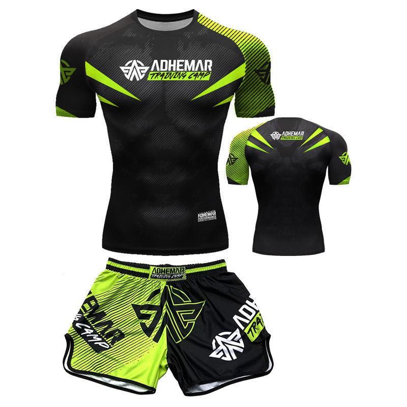 Martial Arts Training Set Mens Quick Dry Boxing Muay Thai Short Sleeve T-Shirt Shorts Sparring Fitness