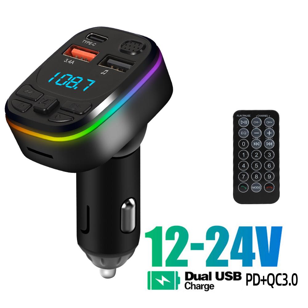 Автомобильный FM-передатчик Bluetooth 5.0 Type-C Dual USB 3.4A быстрое зарядное устройство со светодиодной подсветкой атмосферный свет MP3-плеер Lossless Music