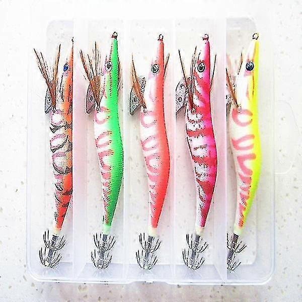 5 Pcs 13.5cm20g Wood Shrimp Squid Lures Bait Bass Hooks