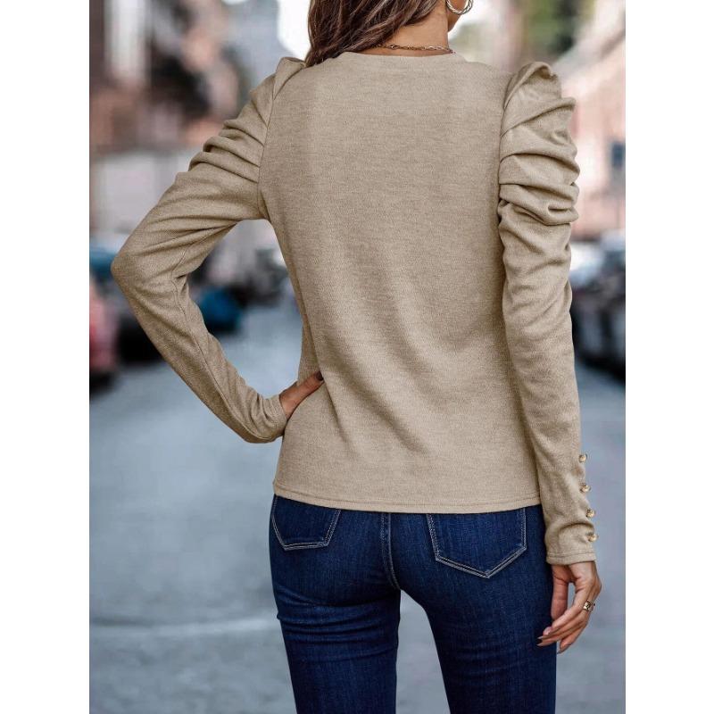 Женская осенне-зимняя новая круглая горловина с рукавами-фонариками и длинными рукавами на пуговицах