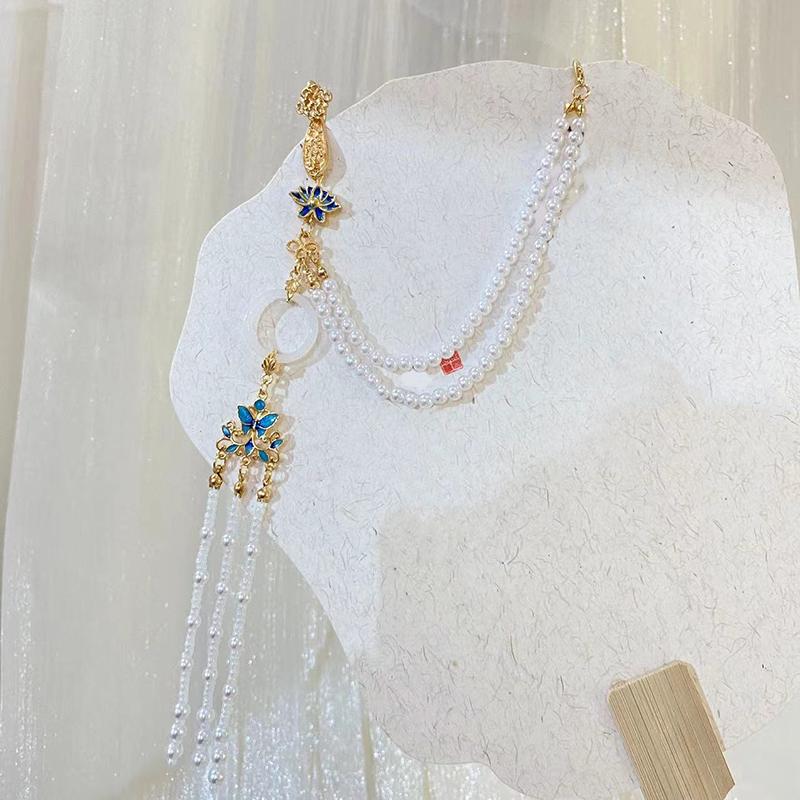 Имитация жемчуга Женское украшение Ханфу Ювелирные изделия Длинная подвеска-кисточка Аксессуары для ципао Сплав Ципао Прессованный лацкан