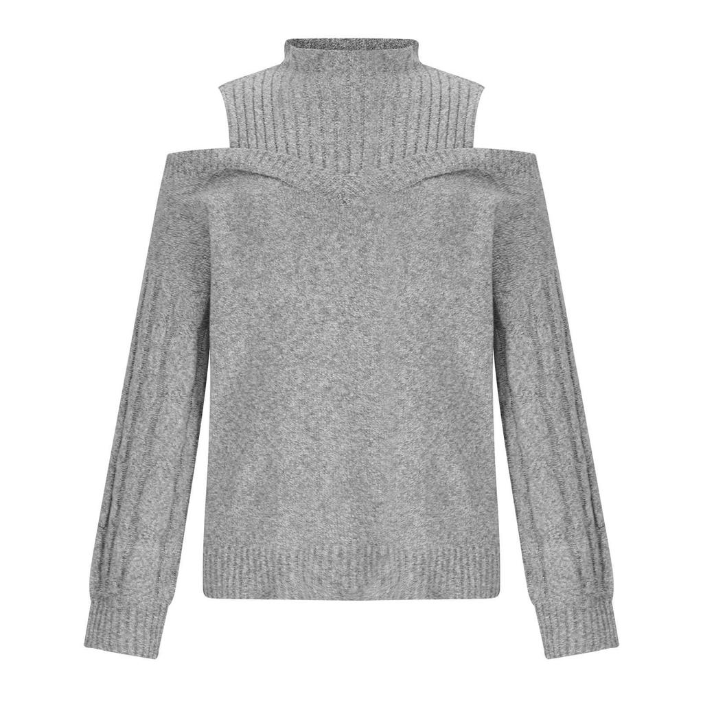 Women's Fashion Off-shoulder Sweater Pullover Loose Half-high Collar Long Sleeve Knit Cardigan