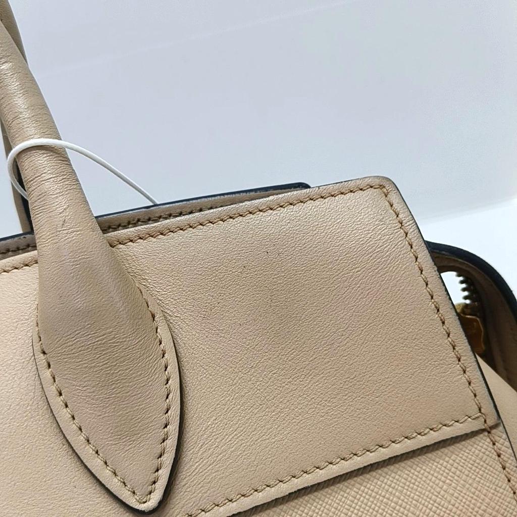 [Pre-Owned] Esplanade Beige Calfskin Crosshatch Tote Shoulder Crossbody Bag Gold Hardware Detachable Strap - Good #1BX7O0