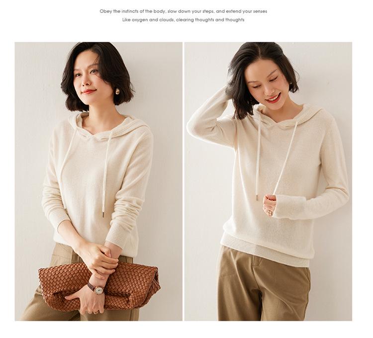 Women's Hooded Cashmere Sweater: Loose Knitwear Top for Autumn/Winter