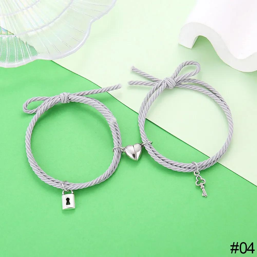 Magnet Couple Bracelets For Lovers Lock Heart Magnetic Bracelet For Women Men Braided Rope Wrist chain Minimalist Jewelry Gift