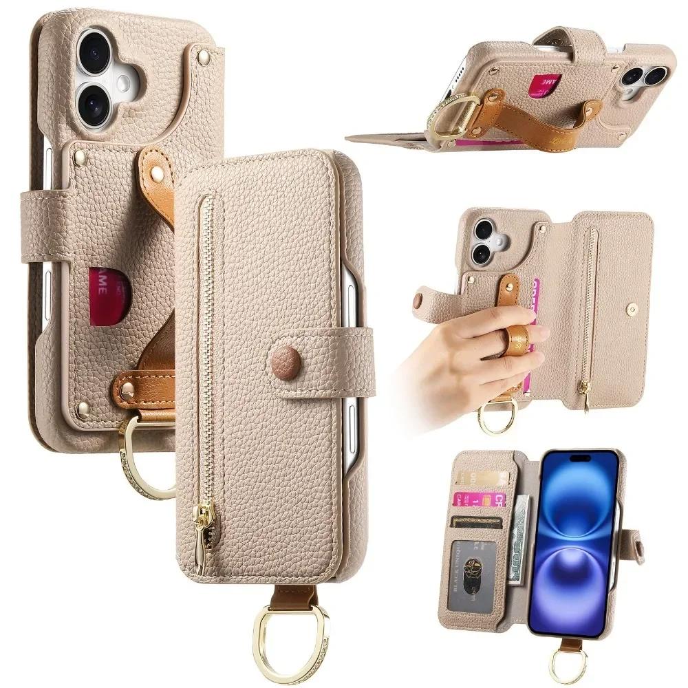 Card Slot Holder Wallet Phone Case with Wrist Strap Ring For iPhone 16 SE 15 14 Plus 13 12 11 Pro Max XS XR SE 2022 2022 7 8