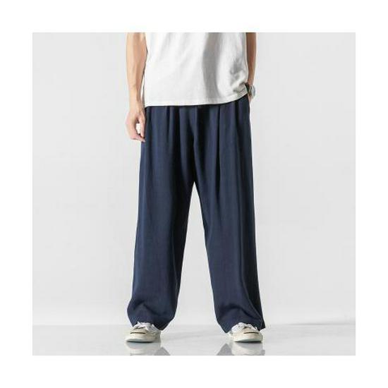 Men's Cotton & Linen Wide-Leg Summer Trousers - Lightweight, Loose-Fit, Chinese Style.