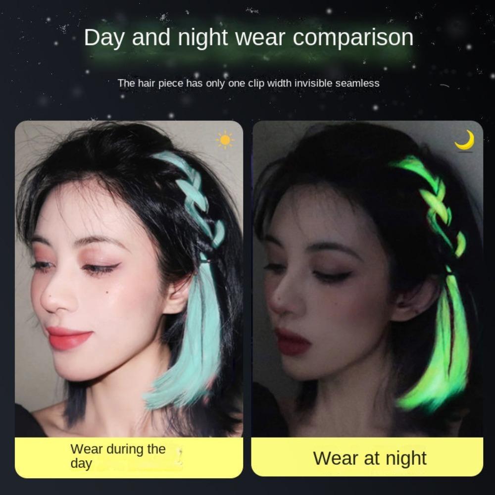 Неоновые искусственные волосы Светящиеся накладные волосы Заколки для волос Цветные синтетические волосы для вечеринки