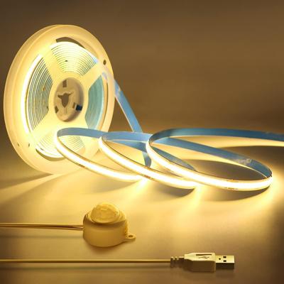 Светодиодные ленты COB 5 В CRI RA90 USB с датчиком движения PIR, переключатель 320 светодиодов/м, мягкая гибкая лента высокой плотности, FOB COB Led Light