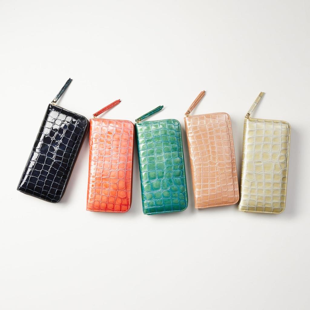 Made In Italy by MASINI Stain Glass Long Wallet Elegant Enamel Croco Embossed Card Vertical Storage Present Gift Boxed Baby [VOICE] Women's (B.Pink