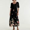 Women's Fashionable And Casual Long Beach Skirt Round Neck Short Sleeved Loose Retro Print Dress