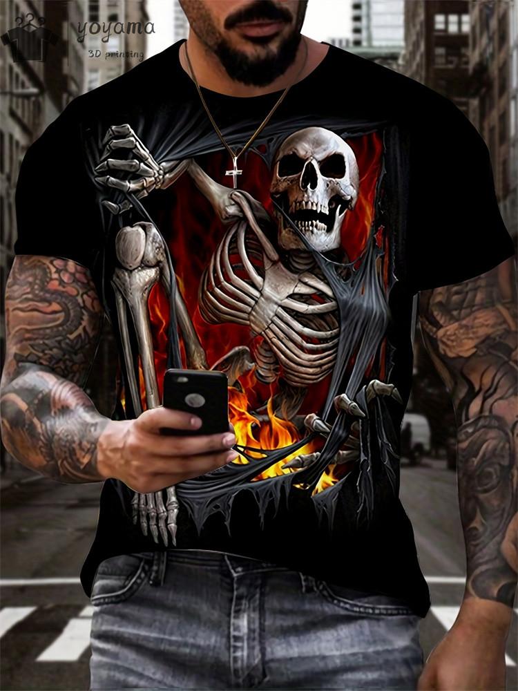 Punk Style Etro Men's T-shirt Horror Skull 3D Print T-Shirt Summer Crew Neck Short Sleeve Fashion Oversized Tees Men' Clothing