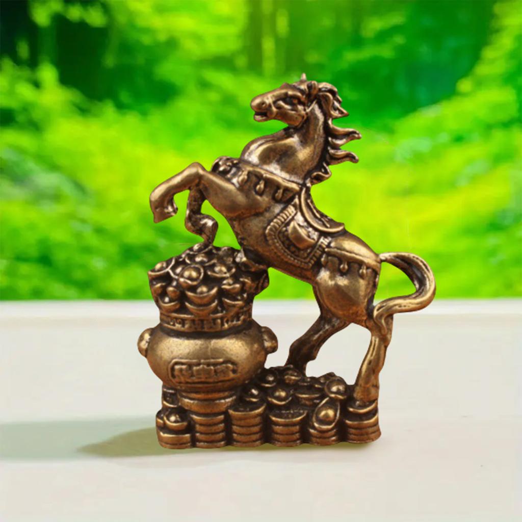 Brass Horse Figurines Chinese Year Zodiac Horse Ornament Feng Shui Lucky Statue Home Office Desktop Decoration Crafts