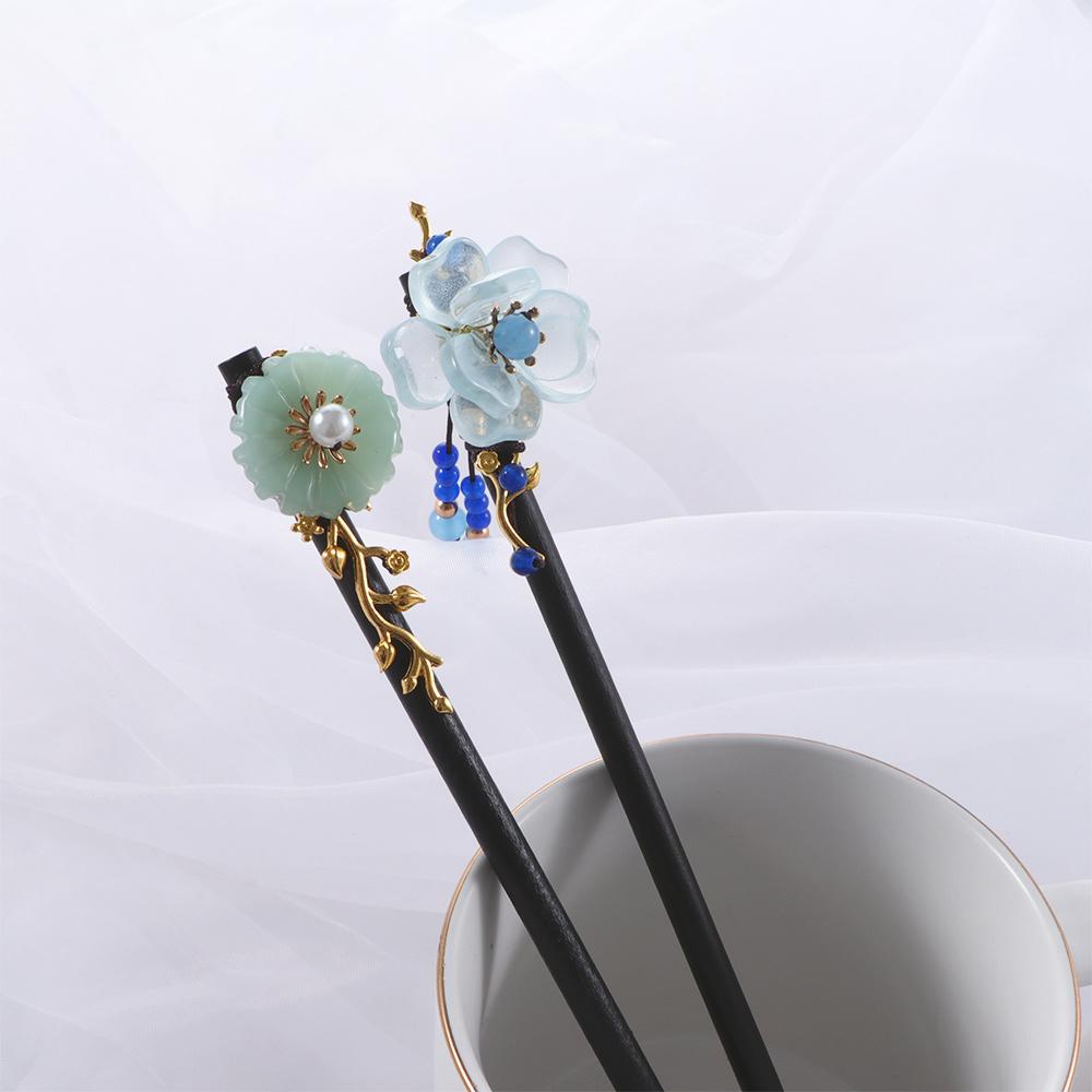 Disk Hair Tassel Women Chinese Style Wooden Hair Fork Flower Hairpins Hair Sticks Hair Accessories