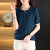 Ice Silk Knittwear Sweater Women's Short Sleeve T-shirt Summer New Loose Slim Versatile Wave Knitted Thin Top S-5XL