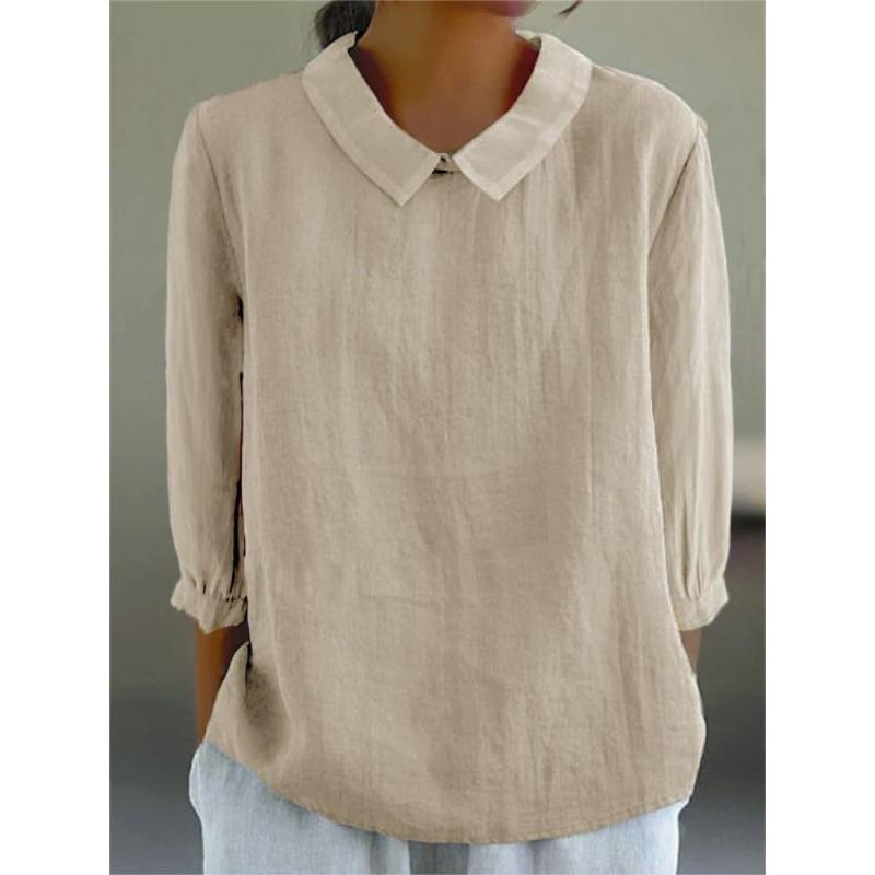 YYFS Женские модные повседневные летние весенние однотонные принты с рукавами 3/4 и воротником-поло Блузки и рубашки