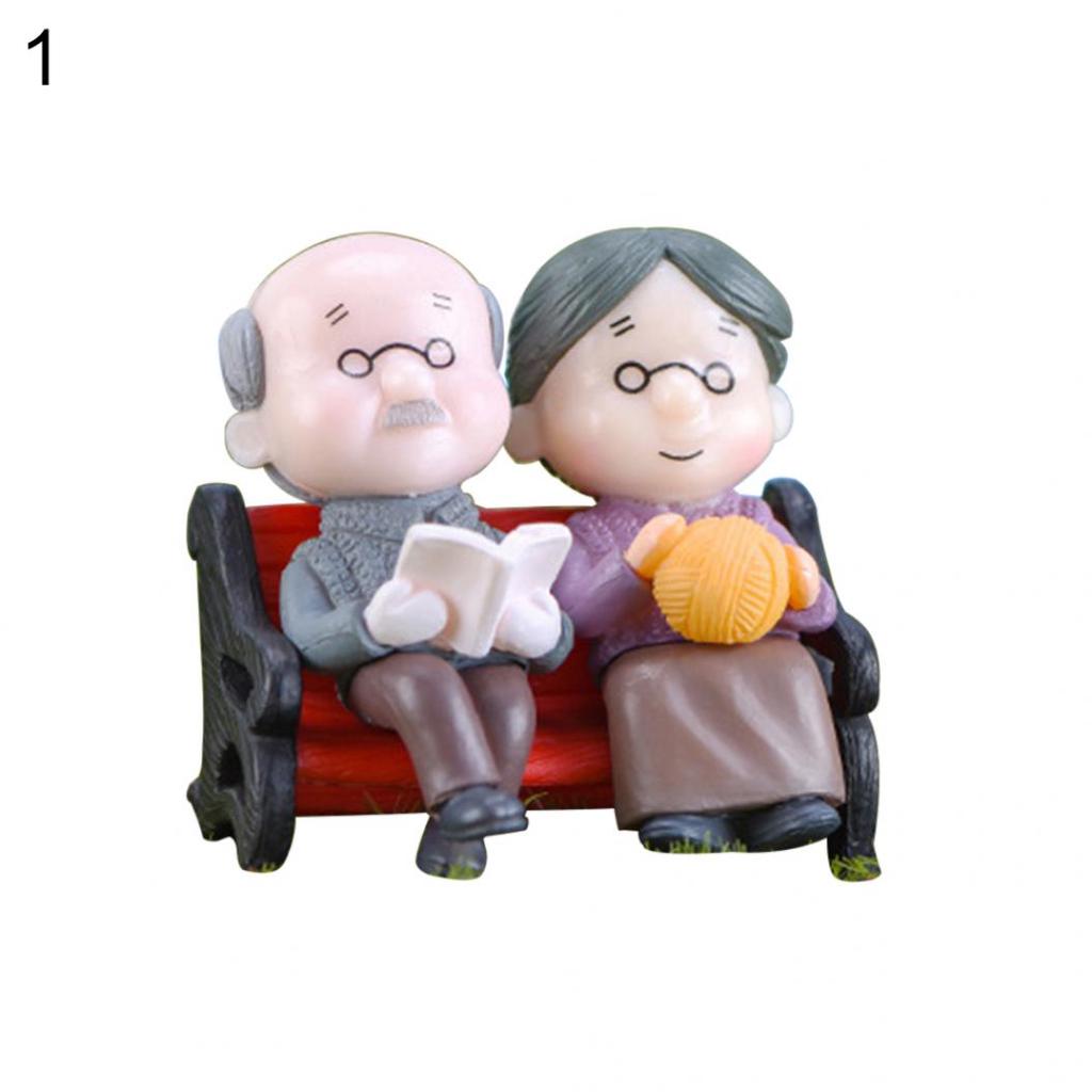 Mini Park Bench Grandpa Grandma Model Miniature Landscape Garden Decor Ornament ARI