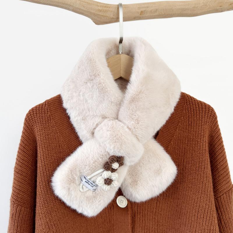 Soft Waxy Wind Thickened Solid Color Fluffy Scarf To Keep Warm Imitation Rex Rabbit Hair Cross Scarf Plush Collar Women
