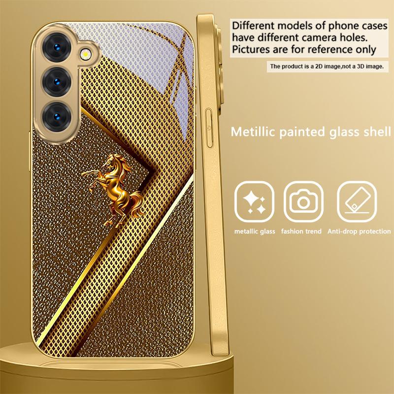 Золотая статуэтка лошади Для Samsung Galaxy S26 S20 FE S21 S22 S23 Plus S24 Ultra S25Ultra S21+ S22Plus Золотой стеклянный чехол для телефона