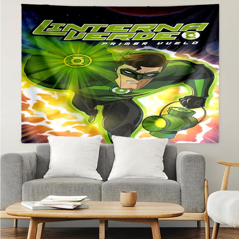 Green Lantern Print Tapestry, Backdrop, Easy Setup, Ideal for Bedroom, Office & Living Room, with Aesthetic Wall Hanging Decor.