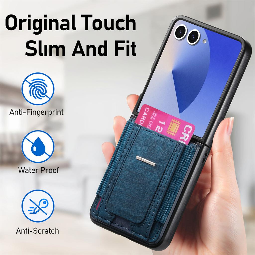 Leather Stand Phone Case for Samsung Galaxy Z Flip 7 fe 6 5 4 Flip6 Flip5 Flip 7 fe Wallet with Card Holder Ring Back Cover