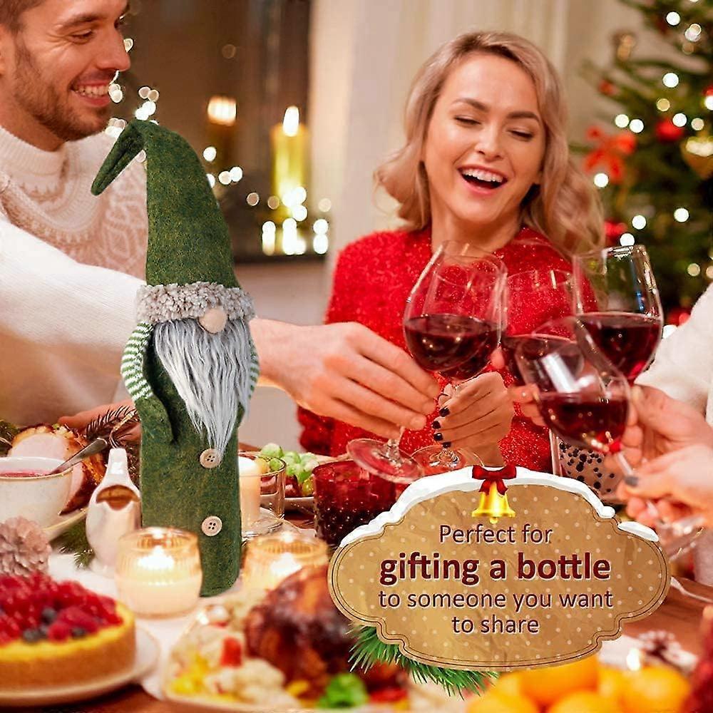 3 Pack Christmas Wine Bottle Caps, 3 Color Wine Bottle Decorations Santa Bottle Bags with Drawstring Christmas Party Decoration (27 x 13 cm)