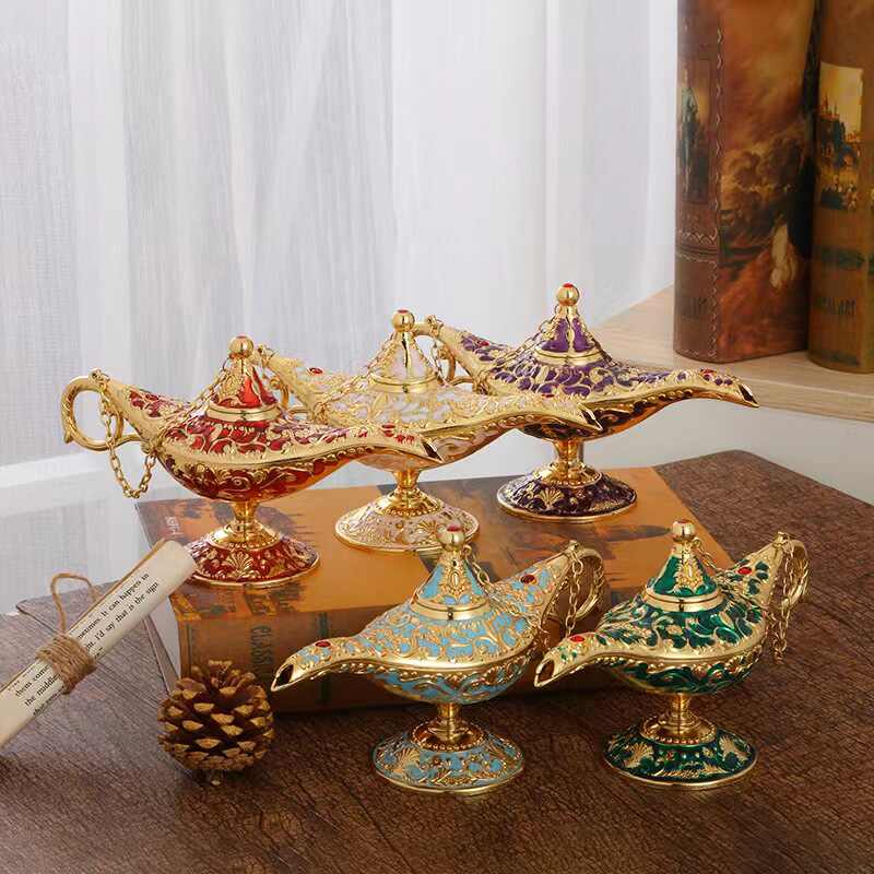 Винтажная волшебная лампа Алладина, большая ретро-металлическая фигурка джинна, исполняющего желания, скульптура, украшение комнаты, настольные аксессуары