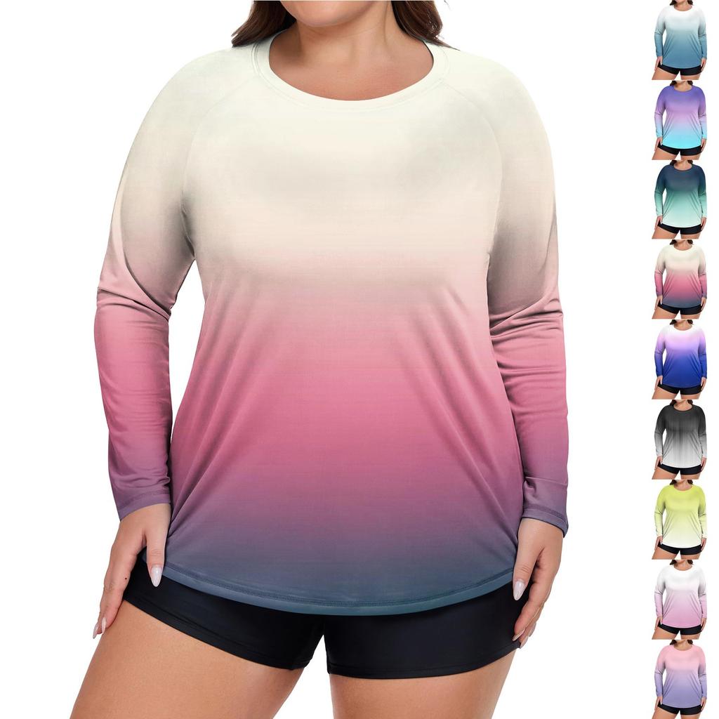 Women's Printed Large Size Long Sleeve Swimsuit Sun  Jacket Quick Dry Hiking Top