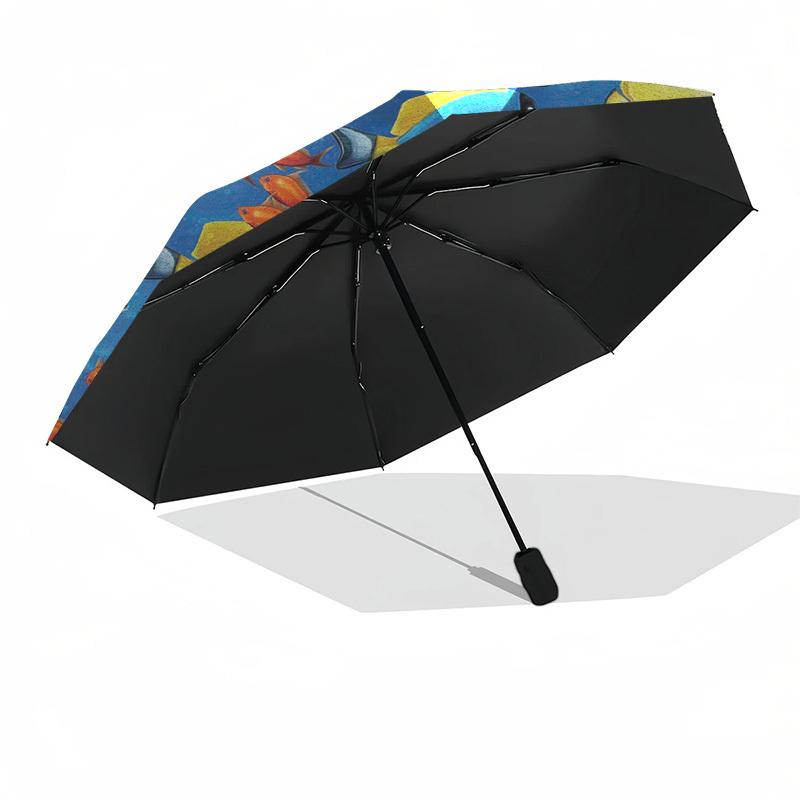 1pc Ocean Life Circular Artwork Umbrella with Plastic Handle,Suitable for All Seasons Home Travel Outdoor UmbrellaDD800