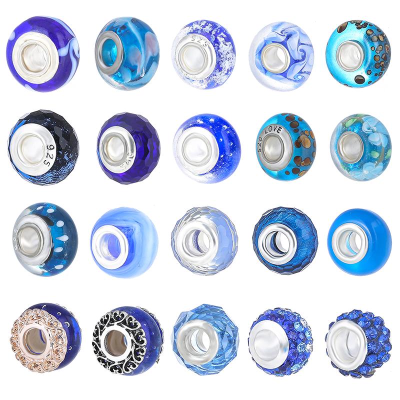 2 шт./лот, модный синий муранский кристалл, подвеска, подходит для подвесок серебряного цвета, женский браслет из бисера «сделай сам», для мужчин, изготовление ювелирных изделий